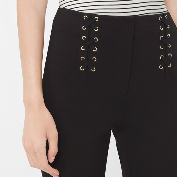 WHBM Black Slim Flare Pants Womens Size 2 High Waist Decorative Lace Up Front - Picture 2 of 10